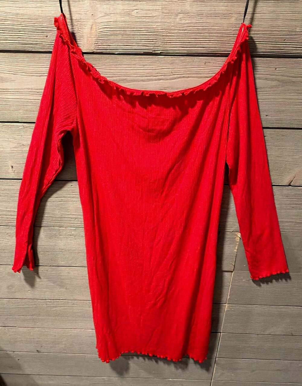 Divided H&M Off The Shoulder Dress Size M Red Ribbed Ruffle - Picture 3 of 3